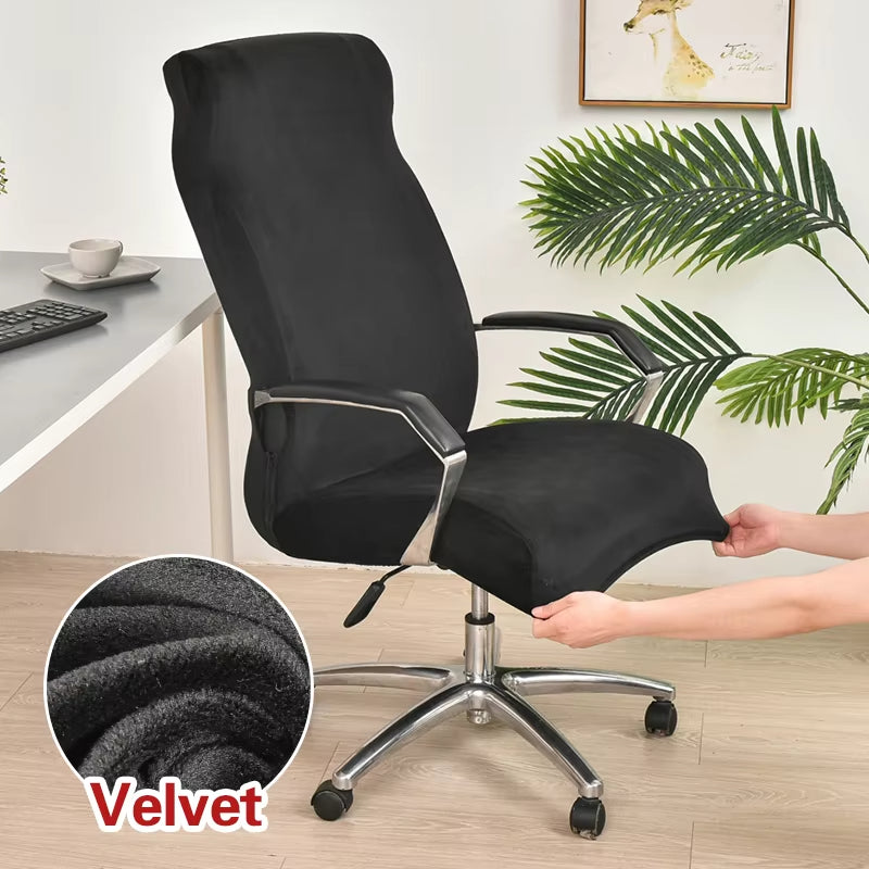 Anyseat Office Chair Cover Black Velvet Zippered Stretchable High Back Protector Slipcover