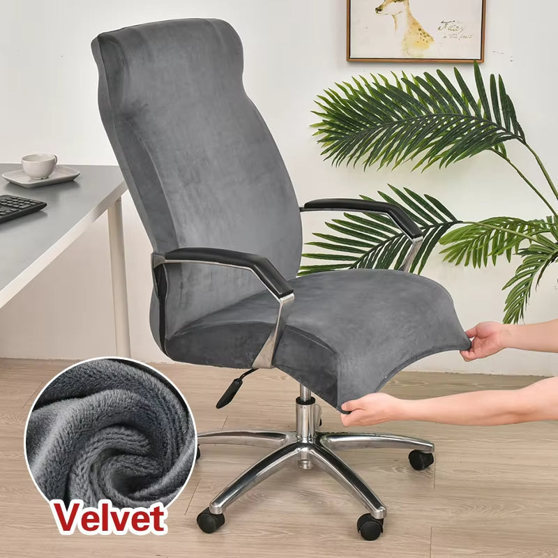 Anyseat Office Chair Cover Dark Grey Velvet Zippered Stretchable High Back Protector Slipcover