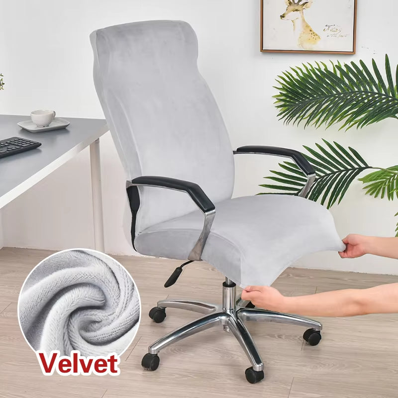 Anyseat Office Chair Cover Light Grey Velvet Zippered Stretchable High Back Protector Slipcover