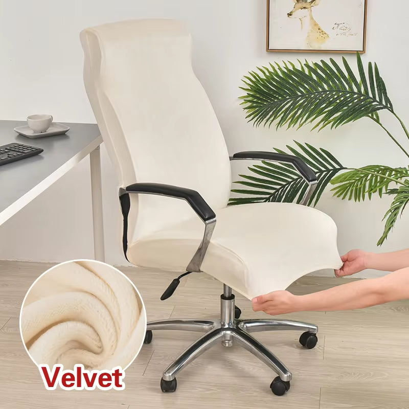 Anyseat Office Chair Cover Ivory Velvet Zippered Stretchable High Back Protector Slipcover