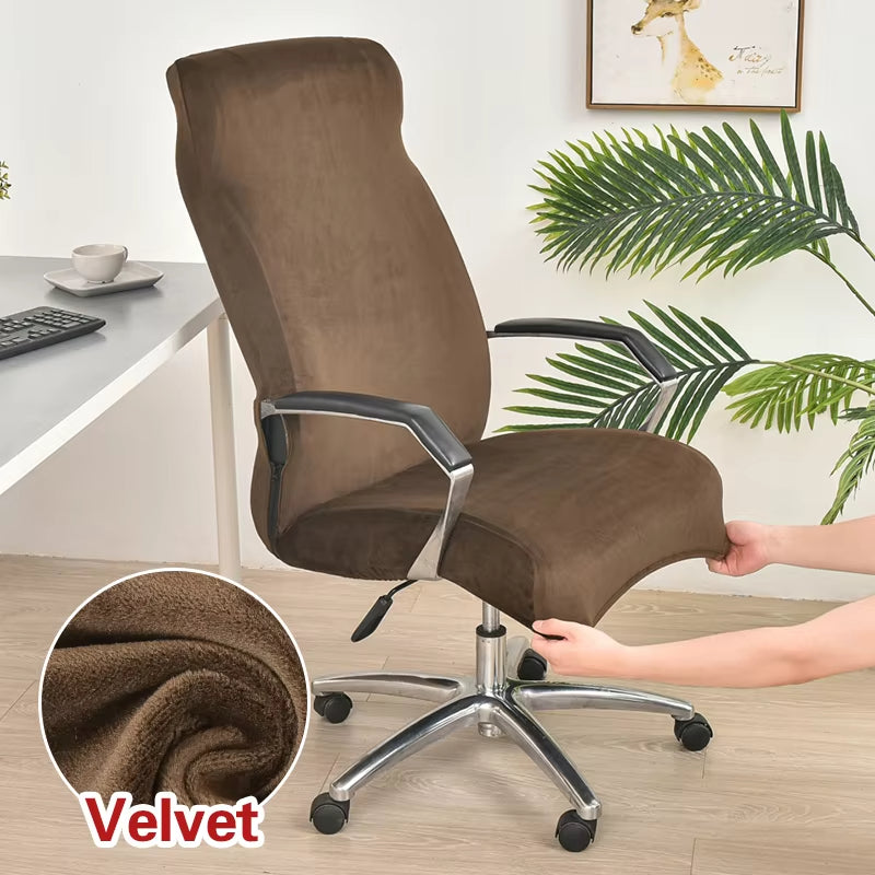 Anyseat Office Chair Cover Coffee Velvet Zippered Stretchable High Back Protector Slipcover