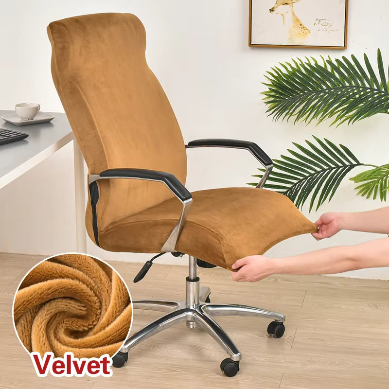Anyseat Office Chair Cover Caramel Velvet Zippered Stretchable High Back Protector Slipcover