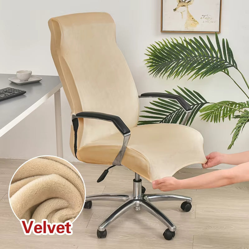 Anyseat Office Chair Cover Beige Velvet Zippered Stretchable High Back Protector Slipcover