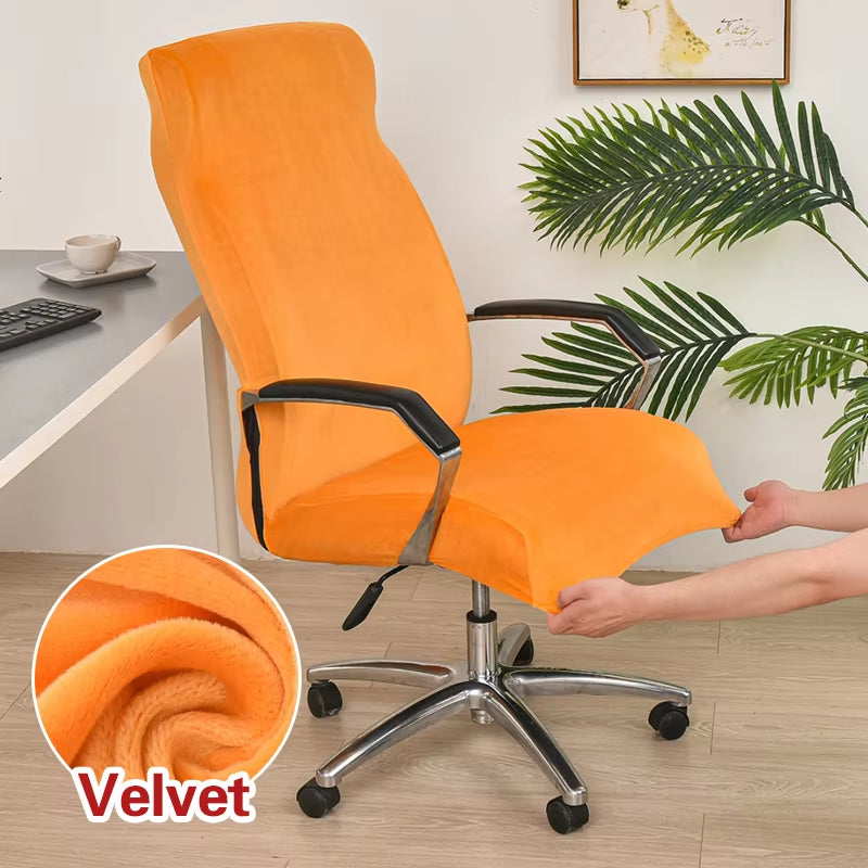 Anyseat Office Chair Cover Orange Velvet Zippered Stretchable High Back Protector Slipcover