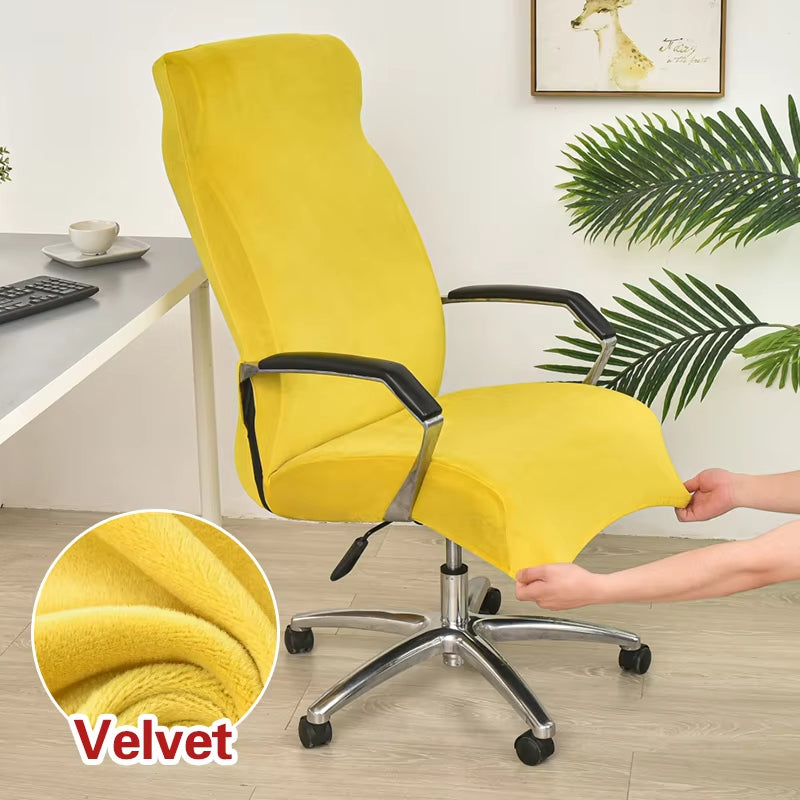 Anyseat Office Chair Cover Yellow Velvet Zippered Stretchable High Back Protector Slipcover