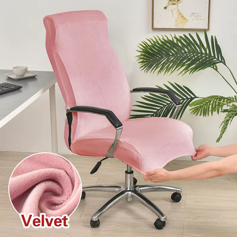 Anyseat Office Chair Cover Pink Velvet Zippered Stretchable High Back Protector Slipcover