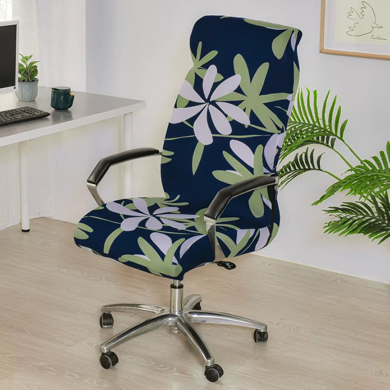 Anyseat  Office Chair Cover Navy Floral with Zipper Elastic Stretchable High Back Protector Slipcover