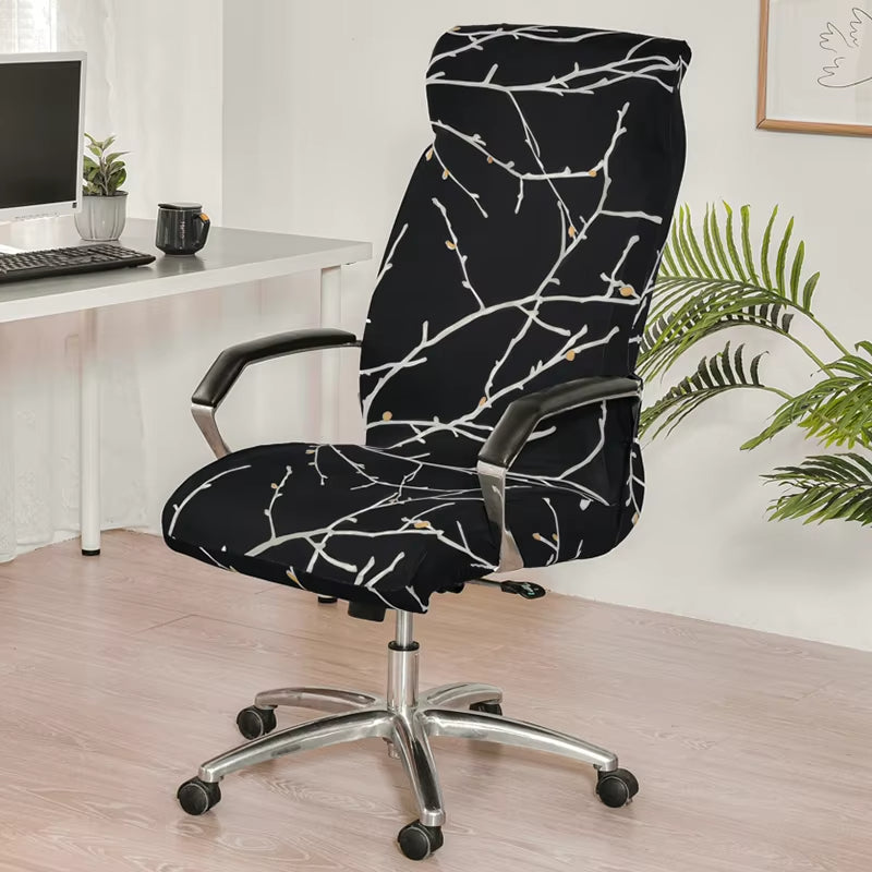 Anyseat  Office Chair Cover Black Veined Print with Zipper Elastic Stretchable High Back Protector Slipcover