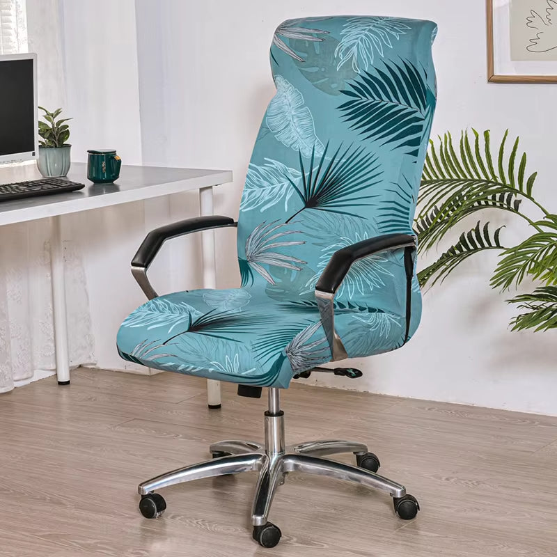 Anyseat Office Chair Cover Light Blue Tropical Print with Zipper Elastic Stretchable High Back Protector Slipcover