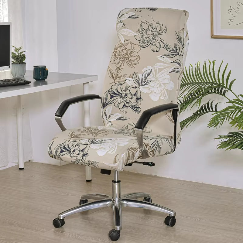 Anyseat Office Chair Cover Beige Floral Print with Zipper Elastic Stretchable High Back Protector Slipcover