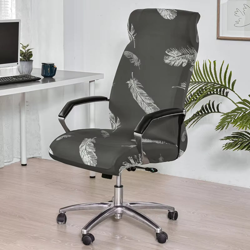 Anyseat Office Chair Cover Grey Feather With Zipper Elastic Stretchable High Back Protector Slipcover