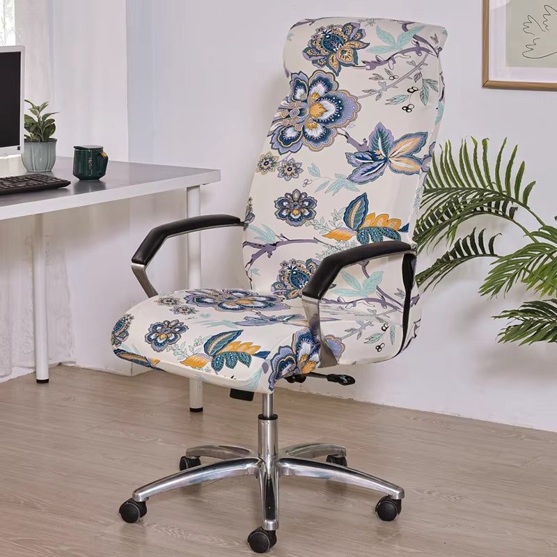 Anyseat Office Chair Cover Cream Floral with Zipper Elastic Stretchable High Back Protector Slipcover