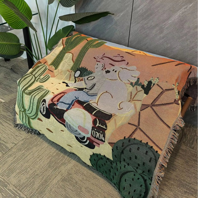 Anycozy Throw Blanket Motorcycle Print Camping Mat 130x160cm