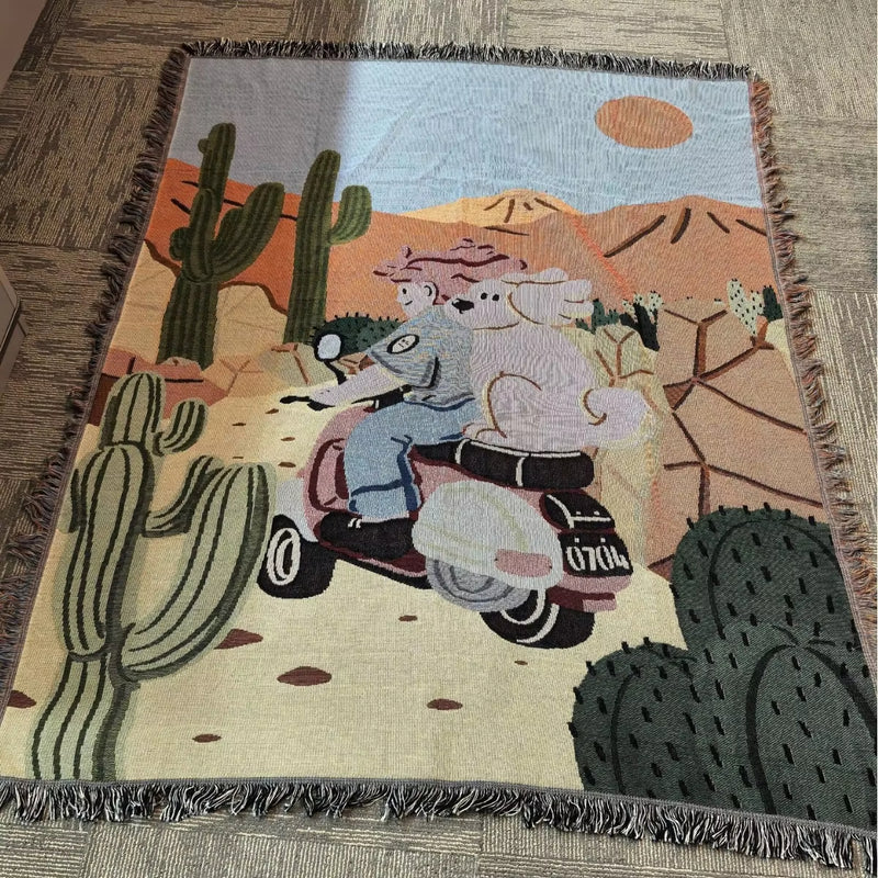 Anycozy Throw Blanket Motorcycle Print Camping Mat 130x160cm