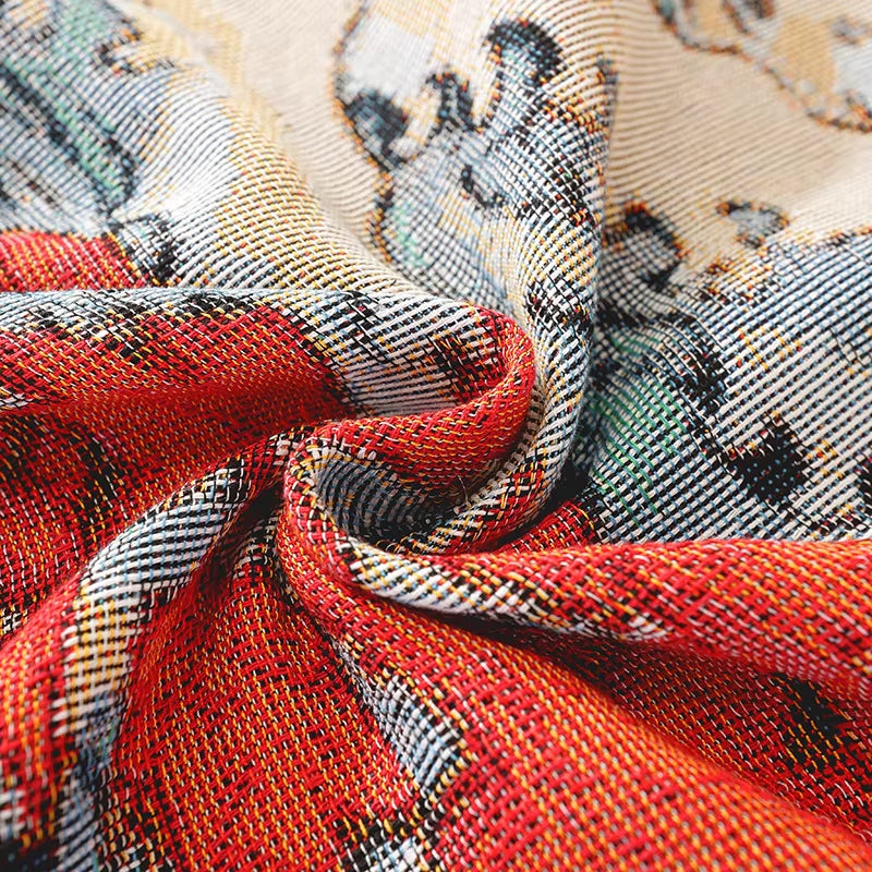 Anycozy Japanese Style Throw Blanket White Wolf Red Floral 130x160cm