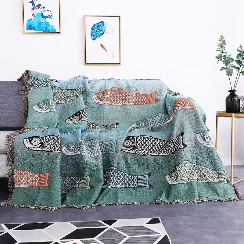 Anycozy 160x220cm Throw Blanket Koi Fish Sofa Cover Camping Mat