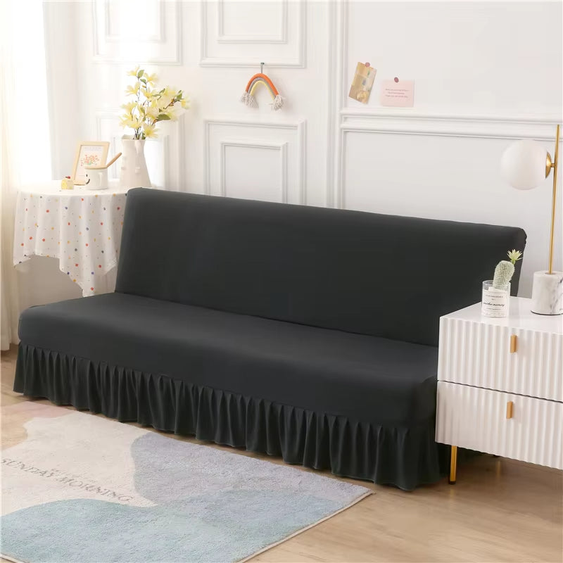 Anyseat Sofa Cover Dark Grey Armless Futon Slipcover with Ruffle Skirt Stretch Sofa Bed Protector