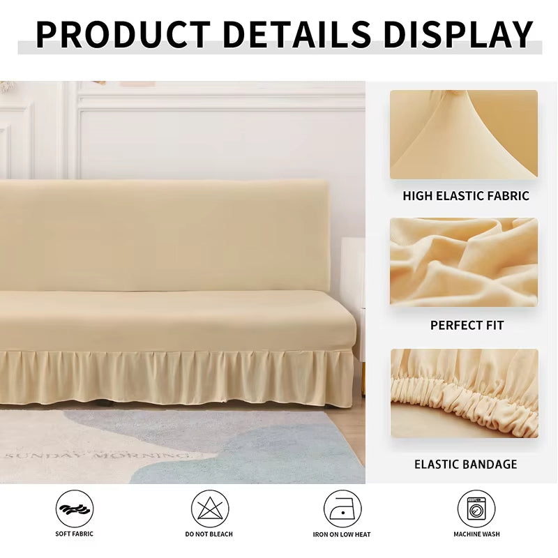 Anyseat Sofa Cover Lake Blue Armless Futon Slipcover with Ruffle Skirt Stretch Sofa Bed Protector