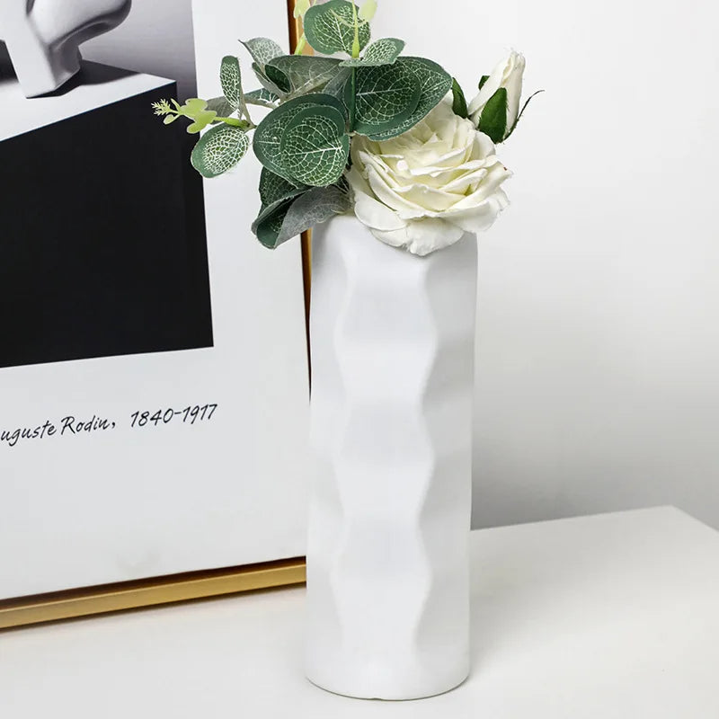 ANYDECO Flower Vase White Small Nordic Plastic Table Centerpiece Decor