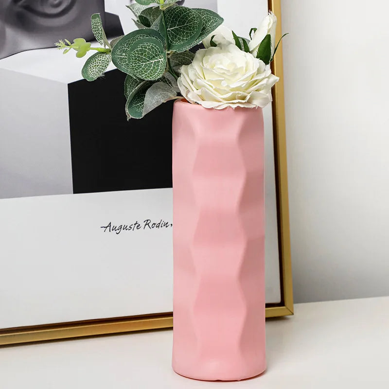 ANYDECO Flower Vase Pink Small Nordic Plastic Table Centerpiece Decor