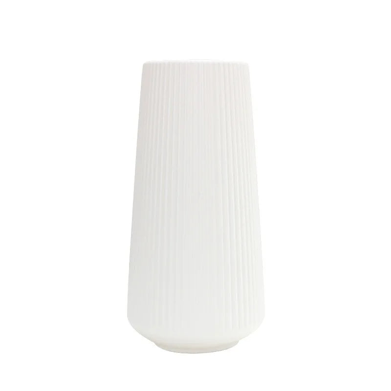 ANYDECO Flower Vase White Large Ribbed Nordic Style Pot Living Room Decor