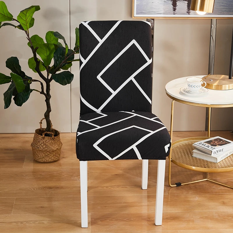 Anyseat Chair Cover Black Square Lattice Design Elastic Slipcover Dining Decor