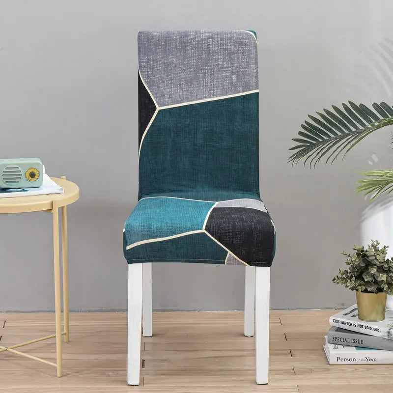 Anyseat Chair Cover Blue Green Geometric Design Elastic Slipcover Dining Decor
