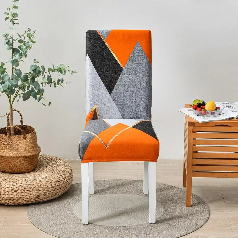 Anyseat Chair Cover Orange Gray Geometric Design Elastic Slipcover Dining Decor