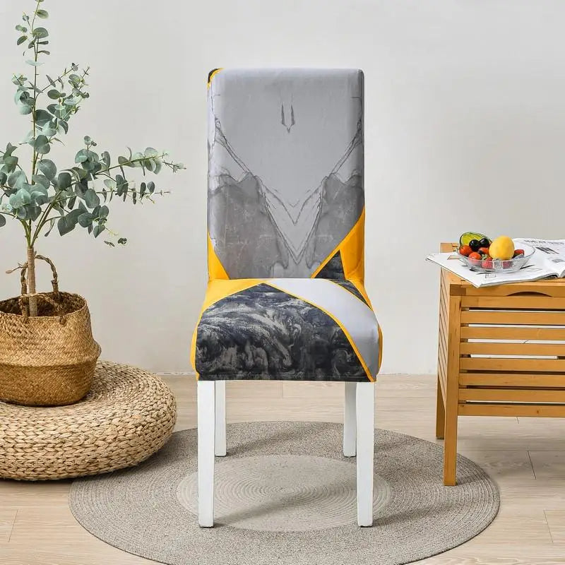 Anyseat Chair Cover Yellow Gray Abstract Print Elastic Slipcover Dining Decor