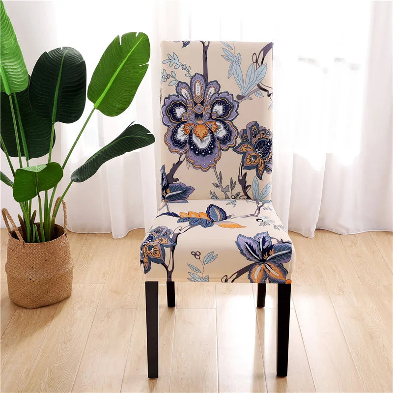 Anyseat Chair Cover Beige Floral Print Elastic Slipcover Dining Decor