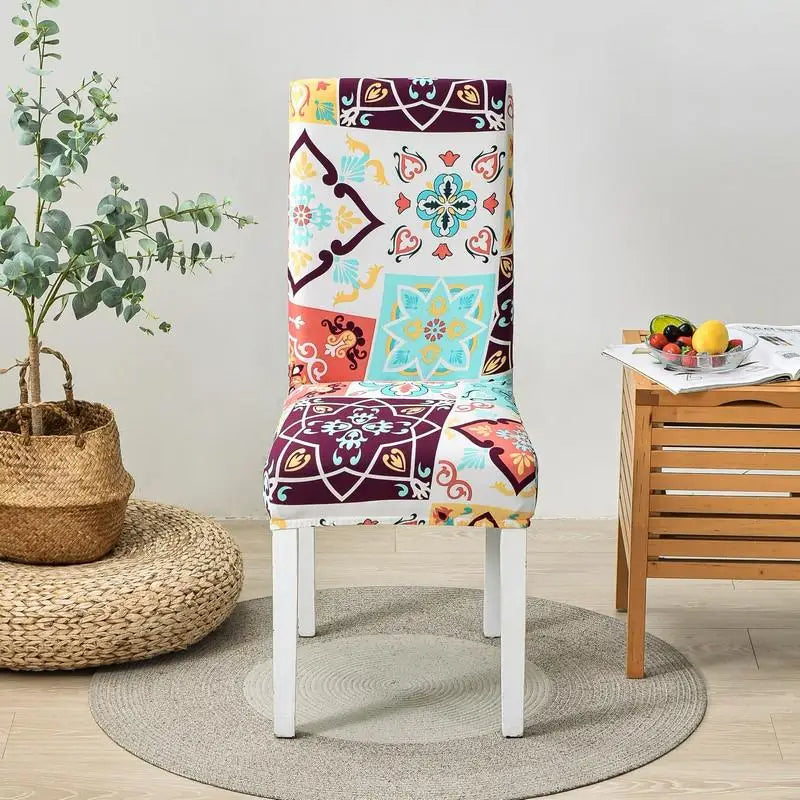 Anyseat  Chair Cover White Floral Print Elastic Slipcover Dining Decor