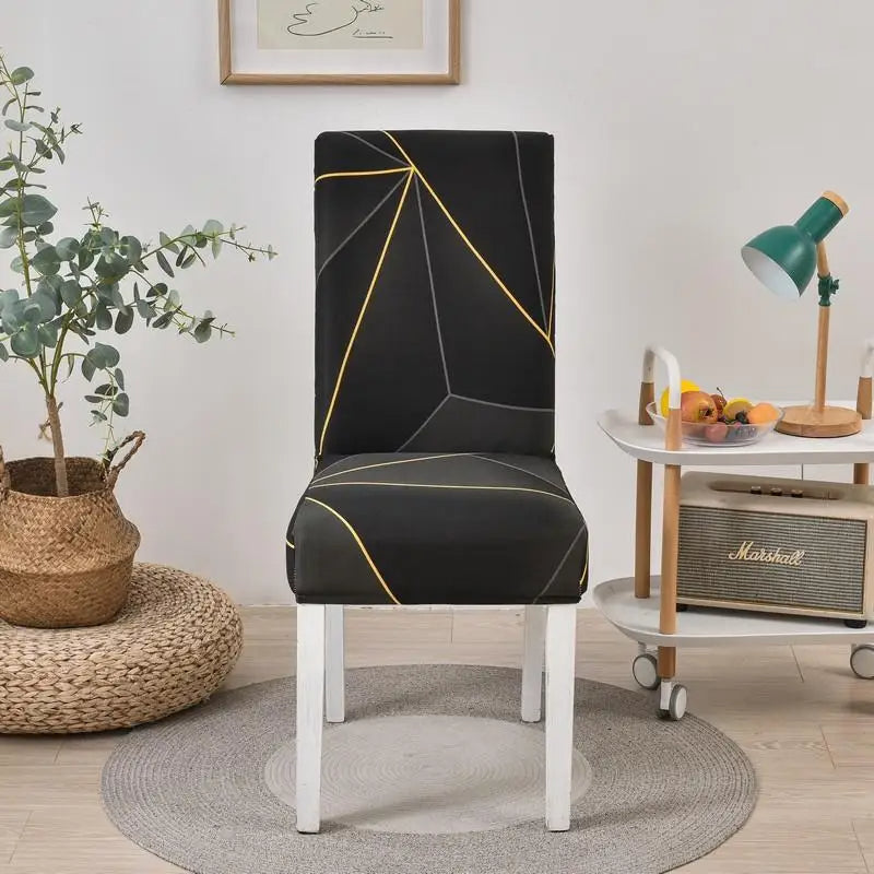 Anyseat Chair Cover Black Gray Geometric Line Print Elastic Slipcover Dining Decor
