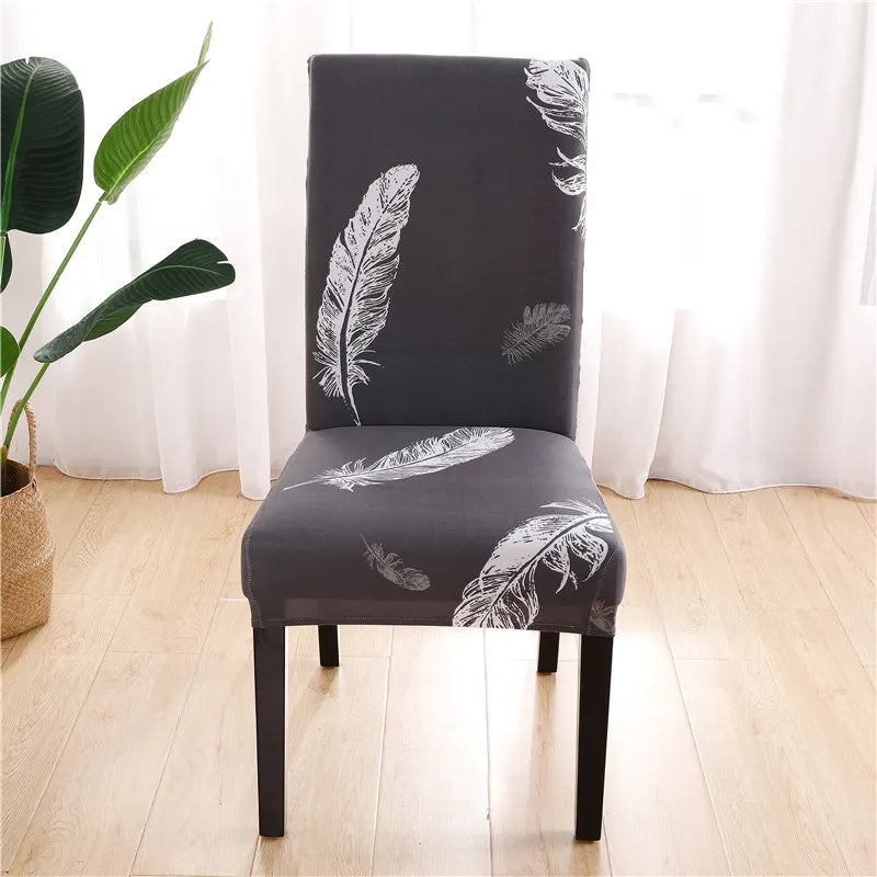 Anyseat Chair Cover Dark Gray Leaf Print Elastic Slipcover Dining Decor