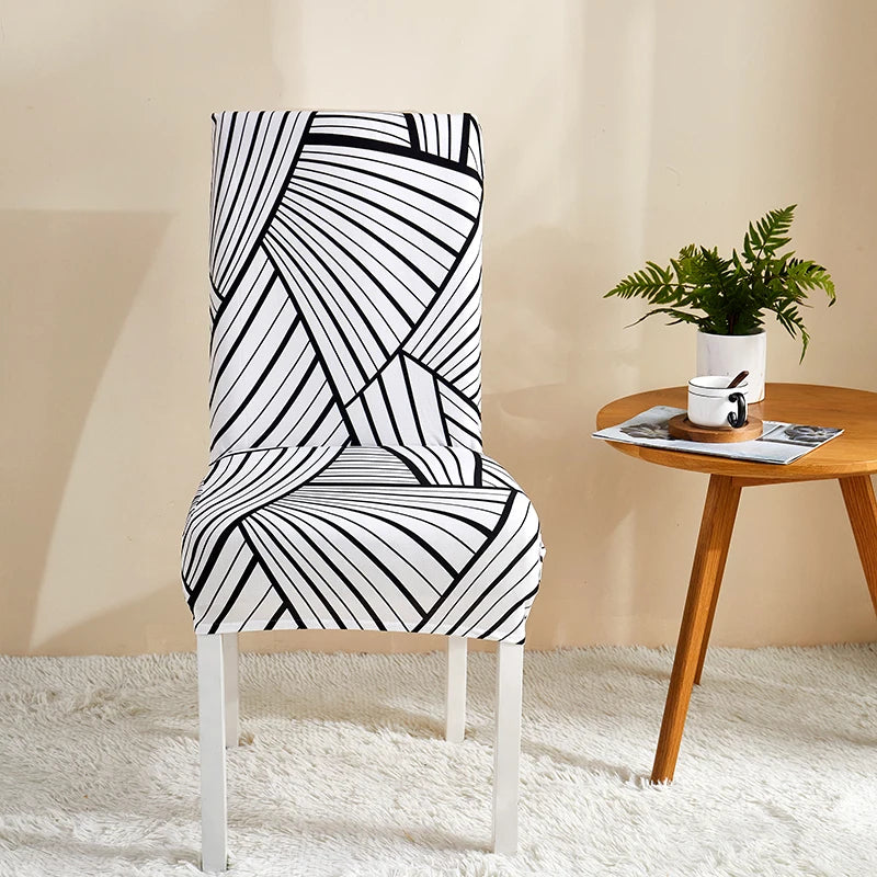Anyseat Chair Cover White With 3D Stripe Pattern Elastic Slipcover Dining Decor