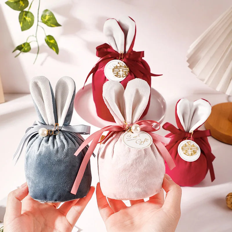 ANYPARTY Treat Bags Velvet Easter Bunny Ears With Pearl Card Party Favors Storage
