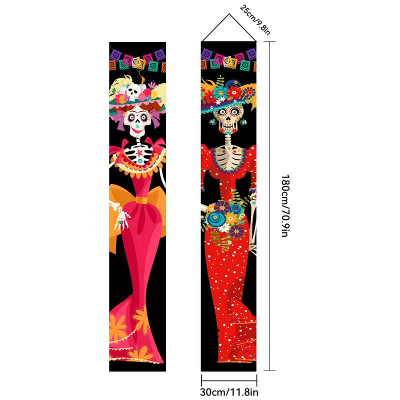 ANYDECO Halloween Skeleton Porch Sign 2Pcs Hanging Decoration