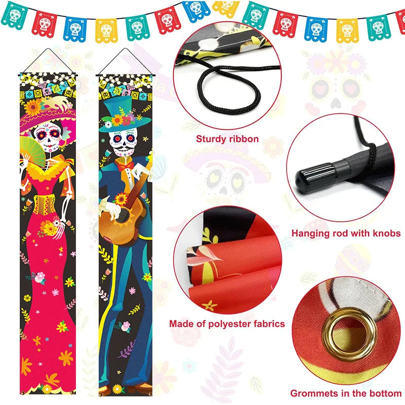 ANYDECO Halloween Skeleton Porch Sign 2Pcs Hanging Decoration