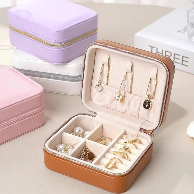 Anyvogue Jewelry Box Portable Maillard Style Organizer with Zipper Lock