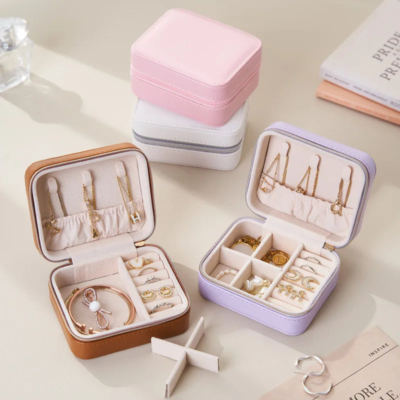 Anyvogue Jewelry Box Portable Maillard Style Organizer with Zipper Lock