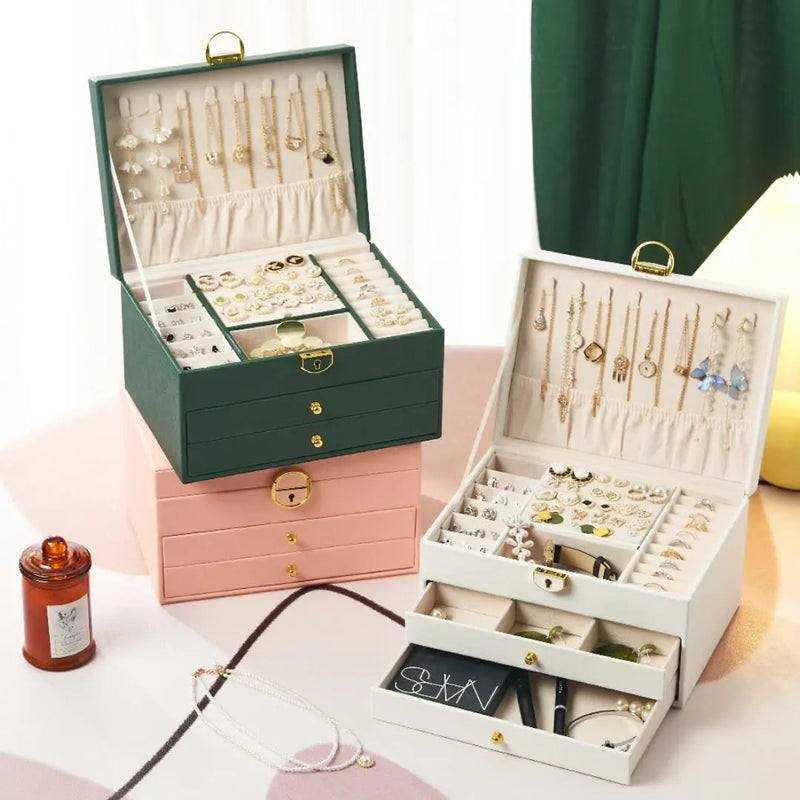 Anyvogue Jewelry Box Antioxidation Metal Lock Wood Leather Organizer