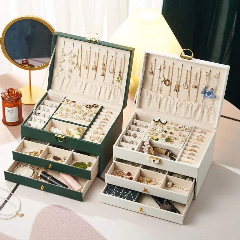 Anyvogue Jewelry Box Antioxidation Metal Lock Wood Leather Organizer