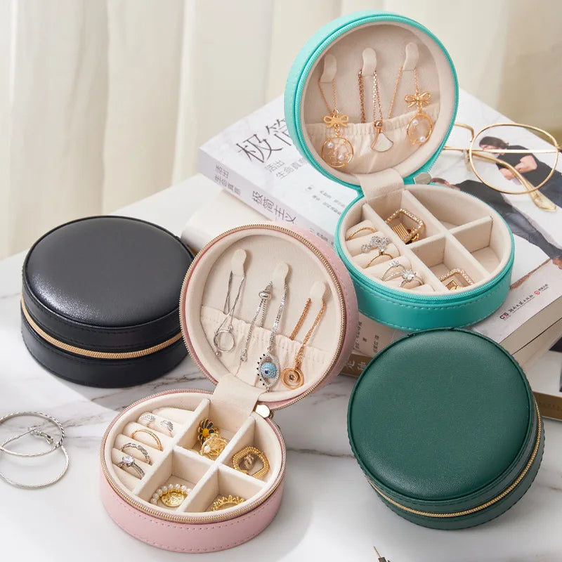 Anyvogue Jewelry Box Mini Round Portable Organizer for Rings Necklaces