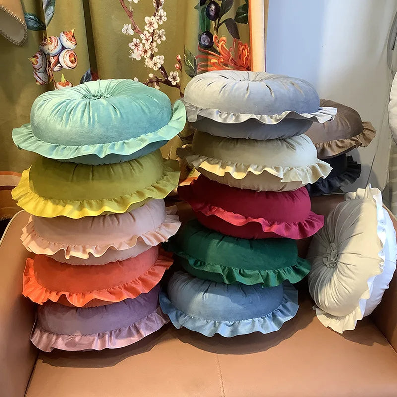 ANYHOUZ Flower Shaped Round Velvet Cushion with Soft Filling