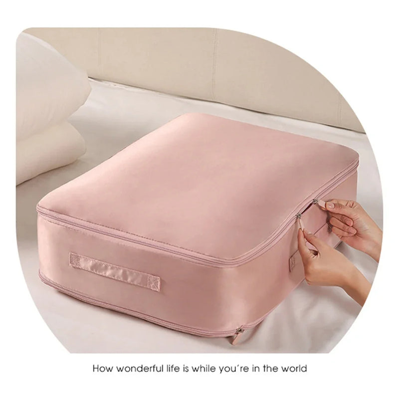 Anysort Storage Bag 1PC Pink Multifunctional Self Compression and Ultra Space Saving Organizer For Quilts And Clothes