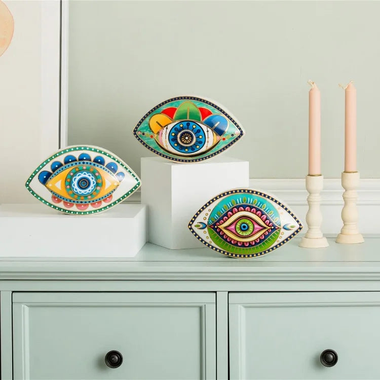ANYDECO Figurine Ceramic Symbolic Evil Eye Statue Home Decor Ornament