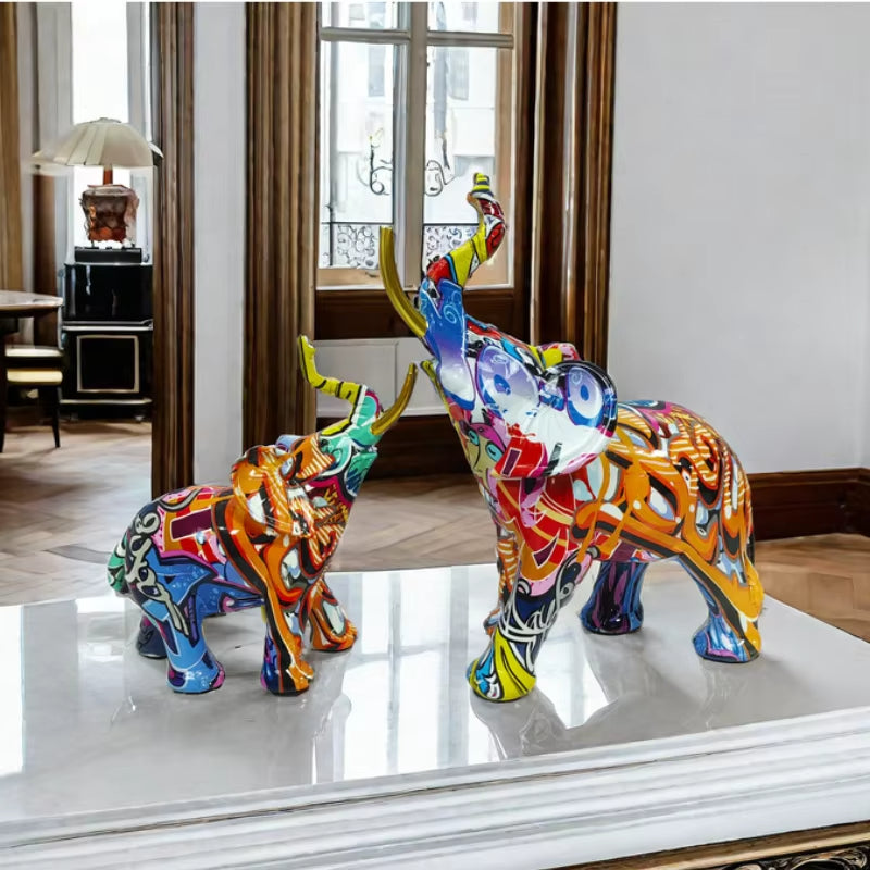 ANYDECO Figurine Large Abstract Graffiti Elephant Sculpture Nordic Resin Statue Decor
