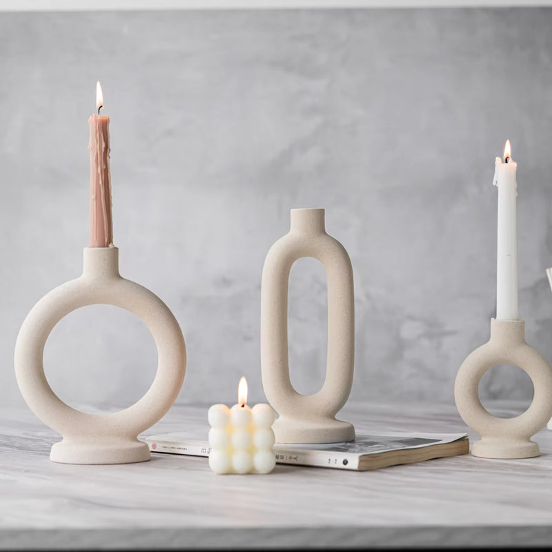 ANYDECO Candle Holder White Nordic Ceramic Candlestick Stand Home Decor