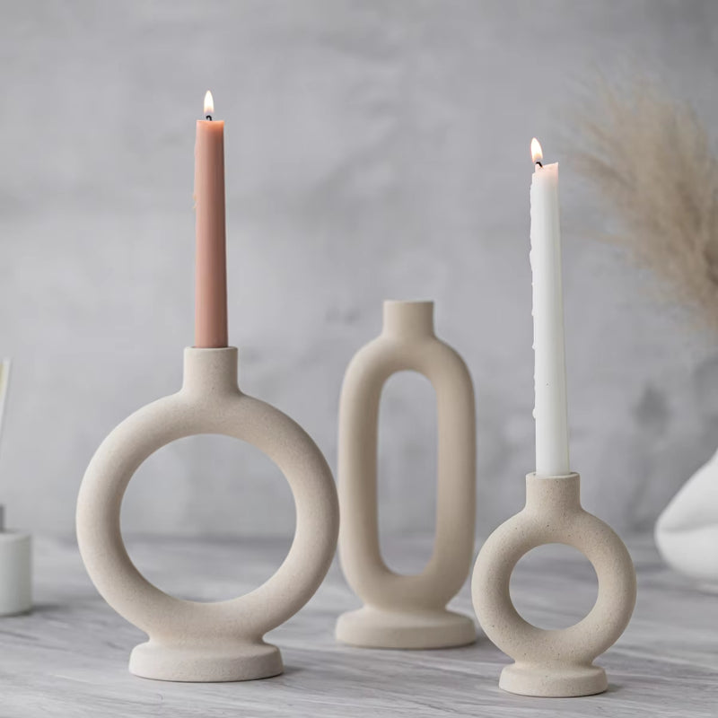 ANYDECO Candle Holder White Nordic Ceramic Candlestick Stand Home Decor