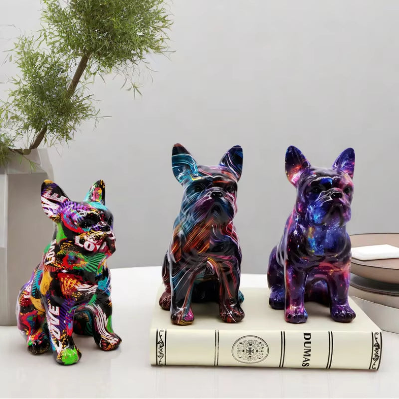 ANYDECO Figurine Small French Bulldog LOVE Graffiti Resin Statue Home  Decor  Onament