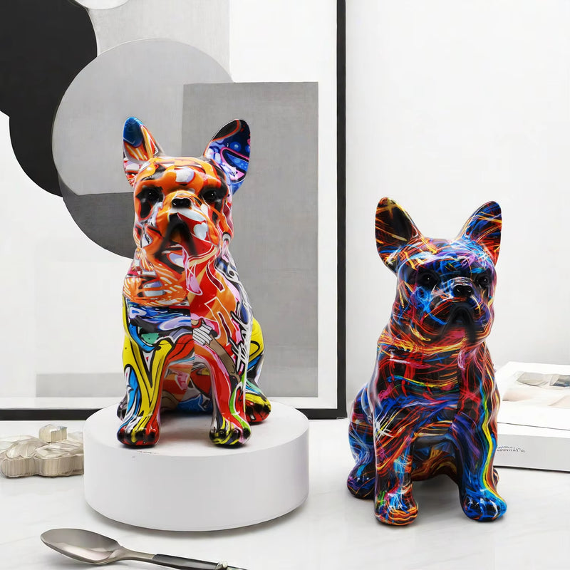 ANYDECO Figurine Small French Bulldog LOVE Graffiti Resin Statue Home  Decor  Onament